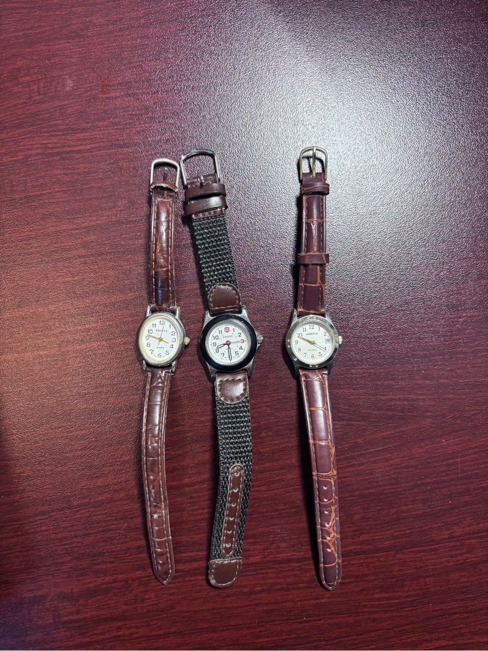 Set of Three Classic Analog Wrist Watches - Brown & Black Straps